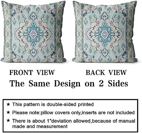Snycler Boho Throw Pillow Covers 20x20 inch Set of 2 Teal Blue Boho Rug Carpet Double Sided Pattern Cotton Soft Pillow Case Cushion Cover Pillowcase for Couch Sofa Bed Decorative - Image 2