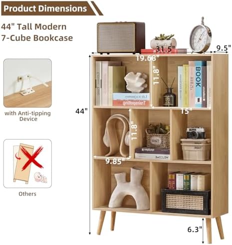 LEYAOYAO Cube Bookshelf, Mid-Century Modern Book Shelf with Legs,Light Wood - Image 2