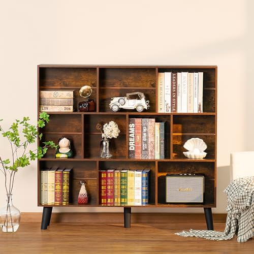 LEYAOYAO 10 Cube Bookshelf, Mid-Century Modern Book Shelf with Legs, Brown - Image 2
