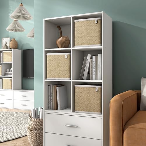Homes: Inside + Out Apexa 6-Cube Storage Organizer Shelves, Stackable Wood Bookcase Fits Cubby Bins for Organization, Dorm Teen Room Decor & Home Office, White - Image 2