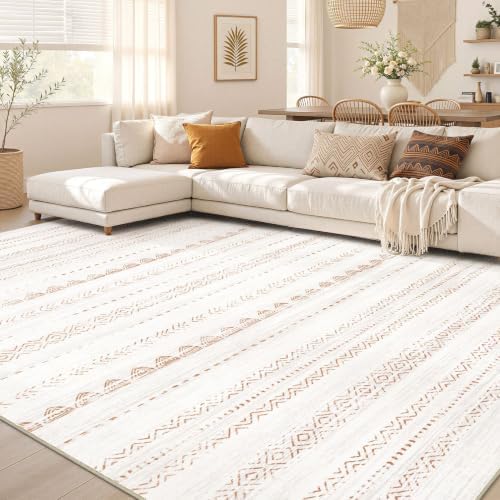 Nakagishi 8x10 Area Rugs Living Room: Thickened Washable Boho Large Neutral Soft Farmhouse Rug Stain Resistant Modern Moroccan Non-Slip Indoor Floor Carpet for Bedroom Nursery Kids Playroom Office by NakagishiAreaRug