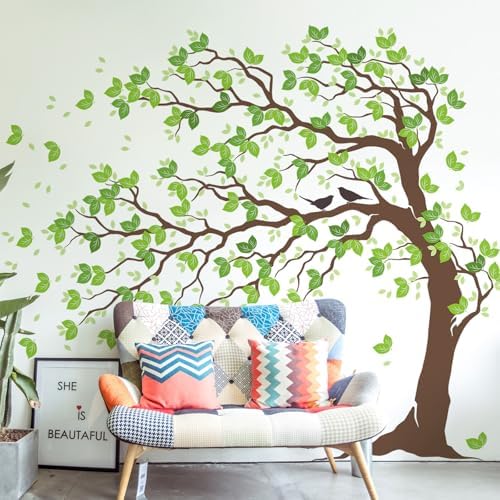 AM AMAONM 74.8x59 Inch Large Watercolor Tree Wall Decals - Peel & Stick Wall Stickers, DIY Removable Wall Art for Kids Living Room, Bedroom, Nursery Decor (Brown Trunk Green Leaves) by AMAMAONM
