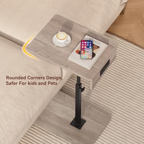 C Shaped End Table with Charging Station, Adjustable Height C Table End Table, 360°Swivel TV Tray Table for Small Spaces, Rounded Corners Couch Table, Side Tables Living Room for Sofa,Chair,Snack,Bed - Image 4