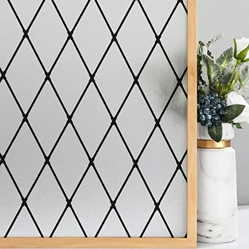 VELIMAX Frosted Black Lattice Window Film Static Cling Window Privacy Films Decorative Glass Vinyl Film for Windows Removable Sun Blocking Anti-UV 23.6x118 inches by VELIMAX