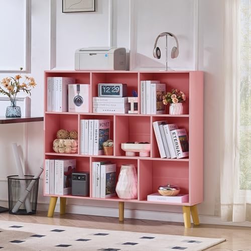 LEYAOYAO 10 Cube Bookshelf,Mid-Century Modern Bookcase with Legs,Light Pink - Image 3