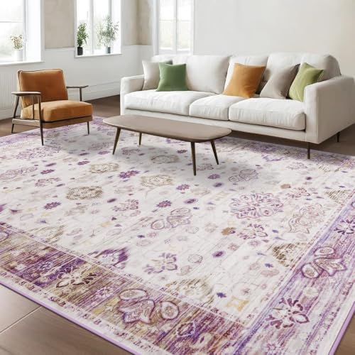 Hanples 6x9 Area Rugs for Living Room, Washable Rug Vintage Floral, Purple by Hanples