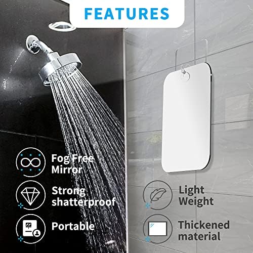 Shatterproof Shower Mirror Fogless for Shaving(2 Pack,Larger 10.7x8 inch) 43% Than Original,Unbreakable Deluxe Plexiglass Makeup Mirror,Largest Bathroom Wall Hanging,Portable Handheld Camping,Silver - Image 3