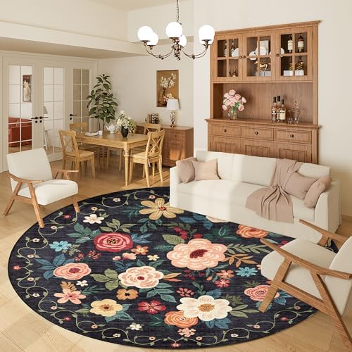 DUKINO 6ft Round Rug, Soft Washable Circle Rug for Bedroom Non Slip, Black - Image 3