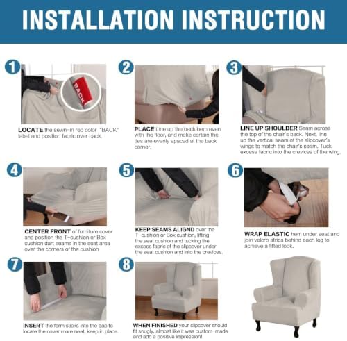 H.VERSAILTEX Wingback Chair Covers Velvet Plush Wing Chair Slipcover 1 Piece High Stretch Wing Back Chair Slipcovers Sofa Cover Furniture Cover with Elastic Bottom, Oatmeal - Image 5