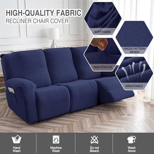 Gennia Waterproof Recliner Sofa Cover,3 Seat Couch Cover,Navy Blue - Image 2