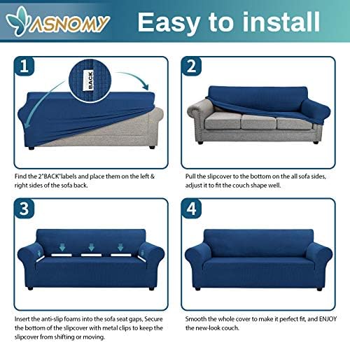 Asnomy Stretch Couch Covers Washable,loveseat Cover Slipcovers,Classic Blue - Image 6