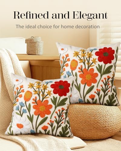 Embroidered Throw Pillow Covers 18x18 Inch, 2Pack, Flower Cluster - Image 5