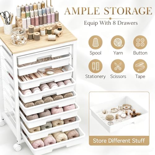 SYKIARIOL Rolling Cart with 8 Drawers,White - Image 3