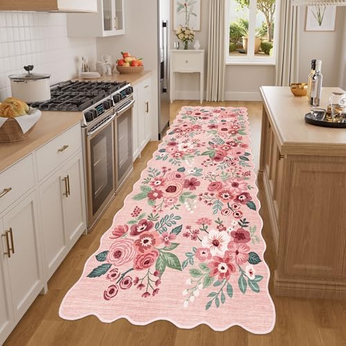 DUKINO 3x8 Kitchen Runner Rug, Soft Floral Washable Rug for Hallway, Pink - Image 5