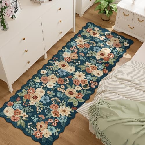 DUKINO 2x6 Runner Rug, Floral Washable Rug for Kitchen, Prussian Blue - Image 3