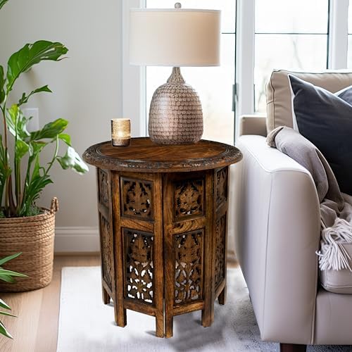 COTTON CRAFT Solid Wood End Table - Hand Carved Folding Accent Side Table - Image 2