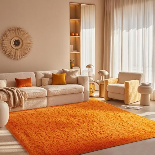 Ophanie Orange Fall Rugs for Bedroom Living Room,Fluffy Fuzzy Furry Carpet,Plush Soft Shaggy Bedside Indoor Floor 4x6 Area Rug for Kids Girls Boys Baby Teen Dorm Decor with Over 99 pcs Pile fibers - Image 3