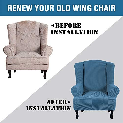 H.VERSAILTEX Wing Chair Slipcover Chair Covers for Wingback Chairs Wingback Chair Covers Slipcovers 1 Piece Stretch Sofa Cover Furniture Protector Soft Spandex Jacquard Checked Pattern, Dusty Blue - Image 4