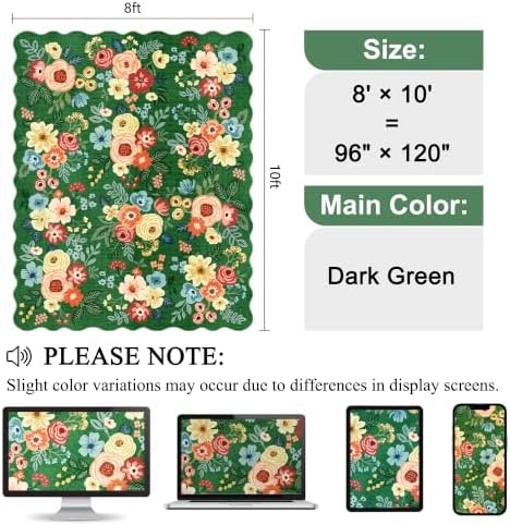 DUKINO 8x10 Area Rug for Living Room, Soft Floral Washable Rug, Dark Green - Image 2