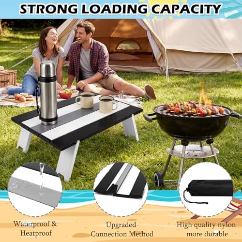 CroBlissful Beach Table Folding Camping Portable Table Striped White Aluminum Side with Carry Bag for Summer Camping Picnics and Outdoor Activities(16x11x5 in,Gray) - Image 4