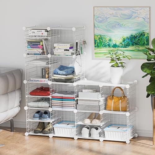 Wire Cube Storage Organizer, 12 Cubes Converted into 14 Cubes, Sturdy Metal Grids Storage Shelf Closet Shelving Units and Storage, Shelves for Bedroom LIvingroom Office - Image 2