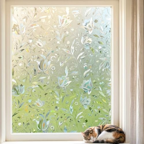 Stained Glass Reflective Frosted Tulip Window Film Privacy No Glue 35x118in by Mikomer