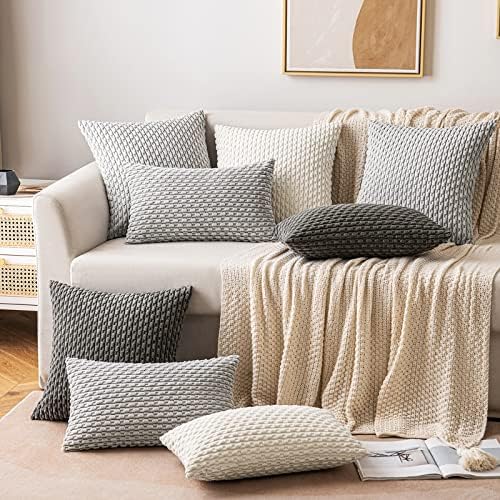 MIULEE Lumbar Decorative Throw Pillow Covers 12x20 Light Grey Corduroy - Image 4