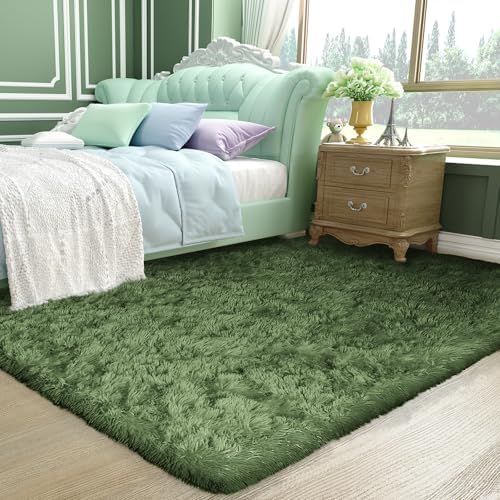 Ophanie Gray Green Rug Grass Area Rugs for Bedroom,4x6 Shag Fluffy Carpet,Fuzzy Furry Plush Soft Cute Kids Baby Girls Shaggy Bedside Floor Carpets for Teen Dorm Decor with Over 99 pcs Pile fibers - Image 5