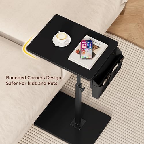 Vagusicc Sofa Armrest Tray Table for Couch, 360° Swivel Height Adjustable TV Tray Table for Small Spaces, Snack Side Table for Couch, Bed, Chair, C Shaped End Side Table for Eating, Reading, Laptop - Image 3