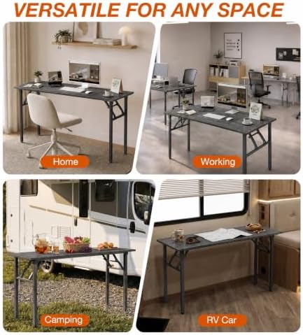 XBurmo Folding Desk Foldable Table, No Assembly 55.1" Foldable Desk Space-Saving Workstation for Small Space, Computer Table, Flat Storage for Home Office, Bedroom, Dorm, Study Room, Marble Greige - Image 7