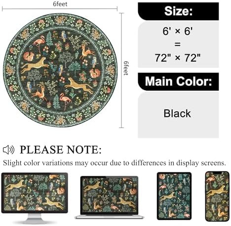 DUKINO 6ft Round Rug for Bedroom, Washable Soft Non Slip Circle Rug, Black - Image 2