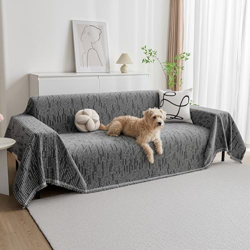 MYSKY HOME Couch Covers for Sofa, Dog Couch Cover Protector, Dark Grey Lines Sofa Covers for Sectional L Shape, Pets Couch Throw Cover Washable Durable Large Couch Cover for Dogs, Cats, 71"X134" by MYSKYHOME