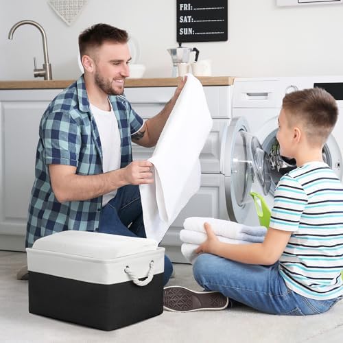 TheWarmHome Storage Bins for Shelves - 1 Pack 15.7x11.8x8.3 inch Canvas Storage Basket for Organizing Cubes Gift Dog Cloth Toy (White & Black) - Image 3