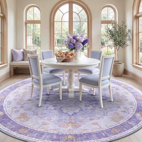 RELEANY Washable Area Rug, Round 8ft, Purple - Image 2