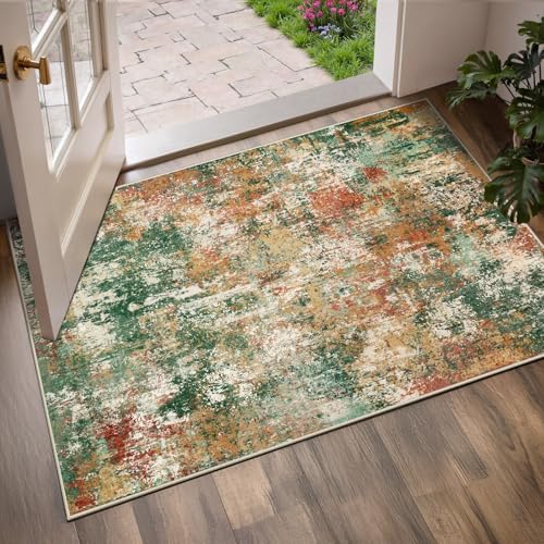 RELEANY Washable 3'x5' Abstract Area Rug for Living Room Green Multi - Image 3