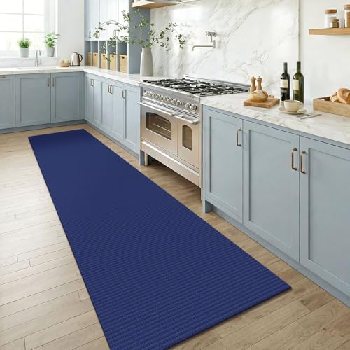 KOZYFLY Cotton Runners for Hallway 2.5'x8', Washable Runner Rug, Woven Non Slip Kitchen Runner, Braided Entryway Rug, Floor Carpet for Foyer, Bedroom, Hall, Deep Navy Blue - Image 2
