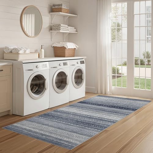 Nakagishi Boho 2x6 Runner Rug Machine Washable Rugs Non Slip Denim Blue - Image 6