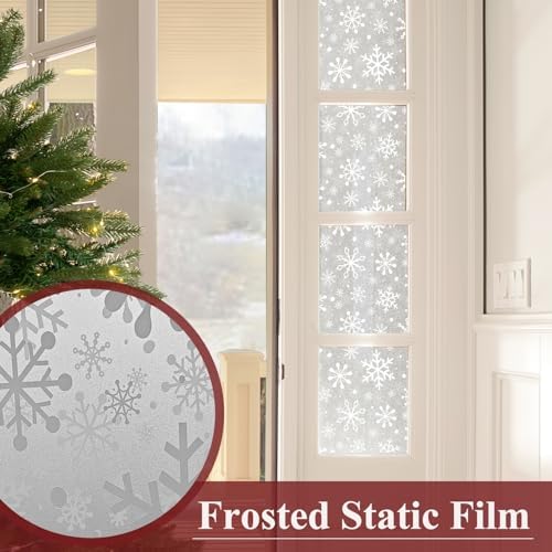Christmas Stain Glass Window Film Christmas Snowflakes Cling Rainbow Window Film Decorative Window Clings Pure White Frosted Vinyl Static Window Stickers for Holiday Glass Windows Decor 16.9 * 39.3in - Image 6