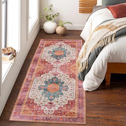 Moynesa Ultra-Thin Washable Runner Rug - Pink 2x5 Bathroom Rug Low Pile Hallway Rug Runner, Non Slip Pet Friendly Indoor Floor Carpet Runner for Kitchen Living Room Bedside Laundry Room - Image 4