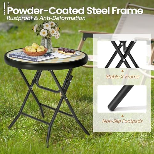 Foldable Side Table with Tempered Glass Top, Yellow - Image 6