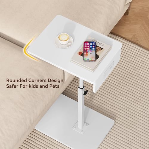 C Shaped End Table with Charging Station, Adjustable Height C Table End Table, 360°Swivel TV Tray Table for Small Spaces, Rounded Corners Couch Table, Side Tables Living Room for Sofa,Chair,Snack,Bed - Image 4