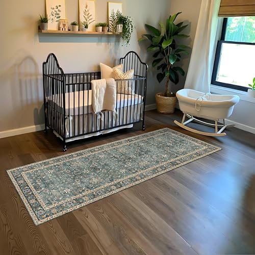 2x6 Washable Runner Hallway Rug, Non Slip Vintage Green - Image 4