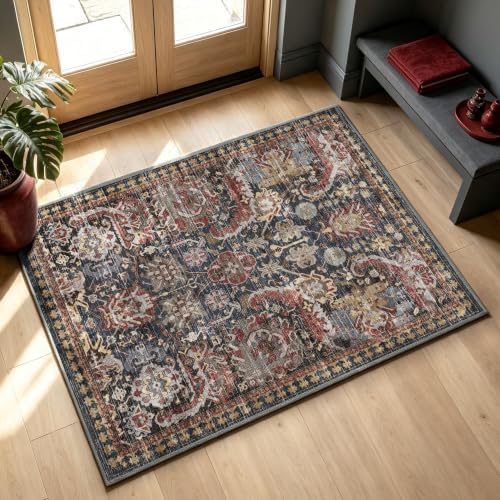 RUGSURE Washable Area Rugs - Perfect for Living Room, Bedroom, Kids Room, Nursery - Stain & Water Resistant Non-Slip, Pet & Child Friendly, Vintage Tribal Area Rugs (Rust, 3' x 5 ') by RUGSURE