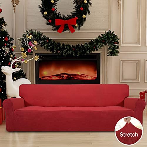 Easy-Going Stretch 4 Seater Oversized Sofa Couch Cover Christmas Red - Image 2