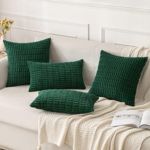 MIULEE Pack of 2 Dark Green Corduroy Decorative Christmas Pillow Covers 12x20 Inch Soft Boho Striped Throw Pillow Covers Modern Farmhouse Home Decor for Sofa Living Room Couch Bed - Image 2