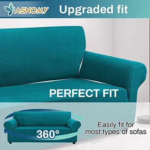 Asnomy Stretch Couch Covers for Sofa Washable, 3 Cushion Couch,Peacock Blue - Image 4