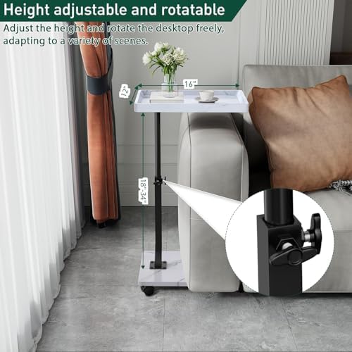 C Table End Table Adjustable Height, 360°Swivel TV Tray Table for Small Spaces, Couch Tables That slide under, C Shaped Side Tables living room and bedroom for Sofa, Bed,Chair, Snack (2, White) - Image 3