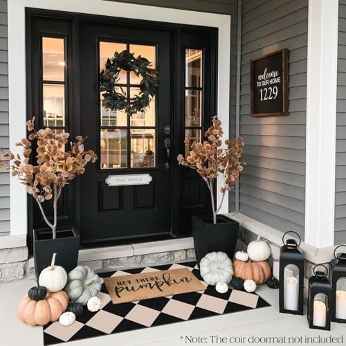 Front Door Mat Indoor Entrance - 2x4.3 Ft Black Tan Checkered Rug - Image 4