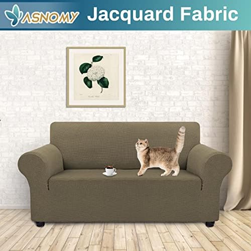 Asnomy Stretch Couch Covers Washable,loveseat Covers Slipcovers,Khaki - Image 2