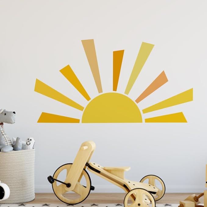 53x29.9 Inch Boho Half Sun Wall Decal Large Wall Decal Sunshine Wall Stickers Vinyl Wall Decals Removable Peel and Stick Wall Stickers for Classroom Nursery Room Playroom Decor - Image 4